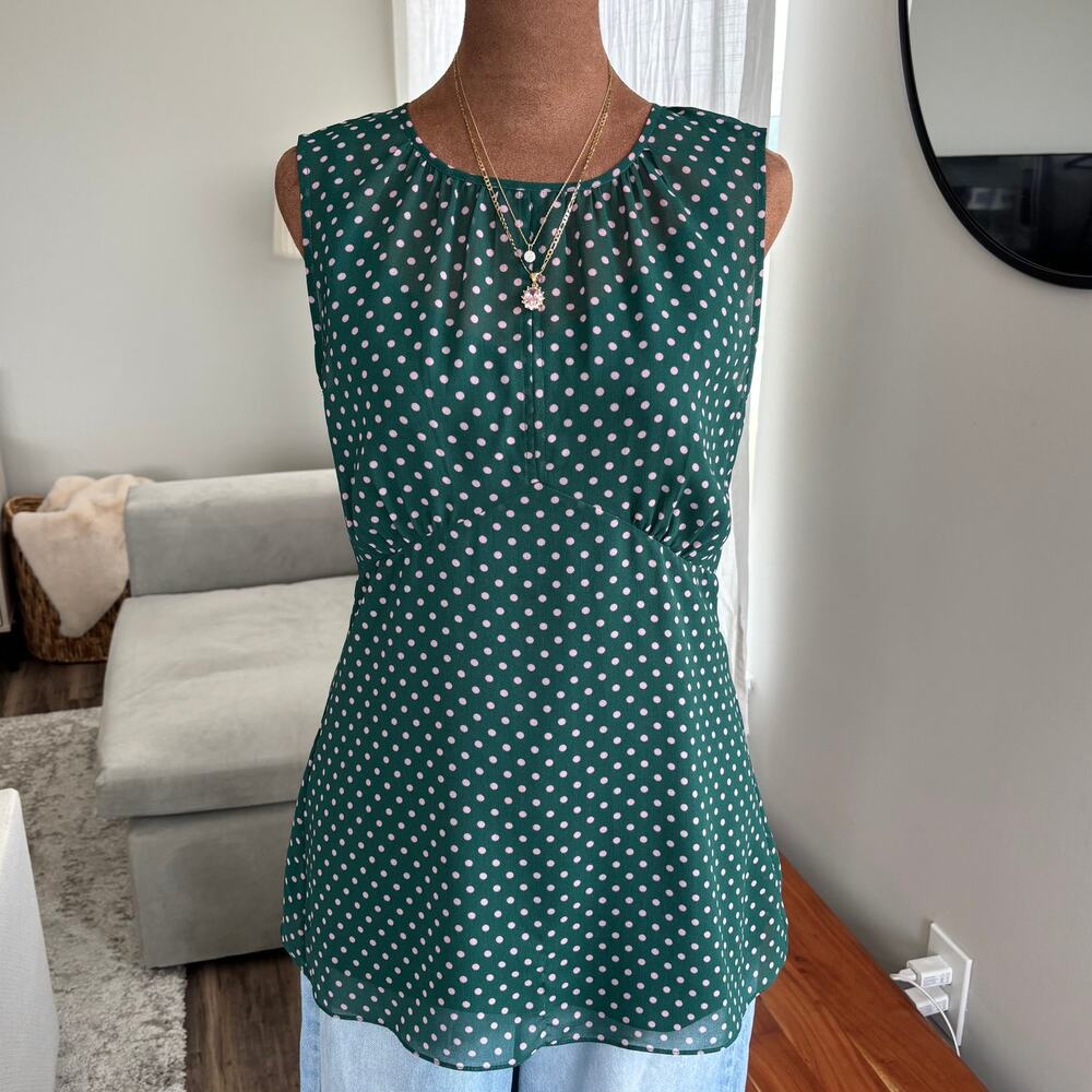 Cabi Flirt Tank Small Green Pink Polka Dot Y2K Babydoll Top Fairy Coquette‎